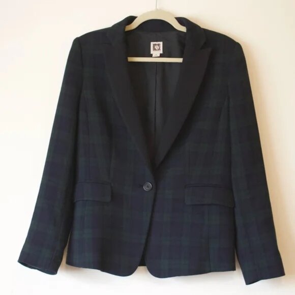Vintage | Anne Klein Blue and Green Tartan Plaid Blazer - Size 4 - Picture 1 of 8